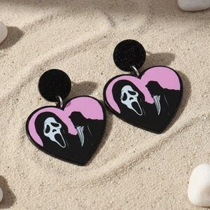 SCREAM Heart-Shaped Pink and Black Earrings